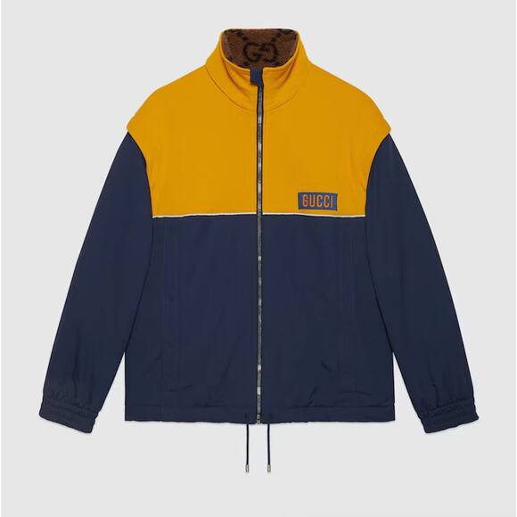 NWT Gucci two-tone Technical jersey jacket Navy Yellow Size S - Picture 3 of 16